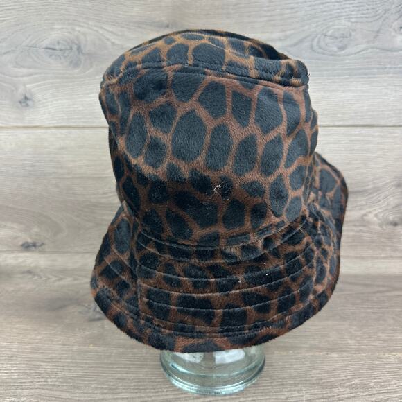 Dark Leopard Sun Hat Women's Black Brown Soft Faux Fur Bucket Hat Cozy - Picture 5 of 9